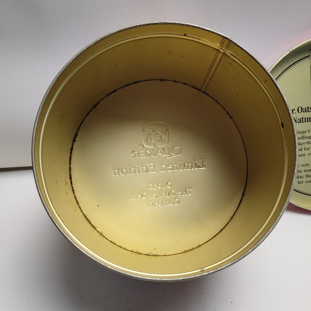 Vintage 1982 Quaker Oats Heritage Cookie Tin Limited Edition Round Container - Picture 9 of 12